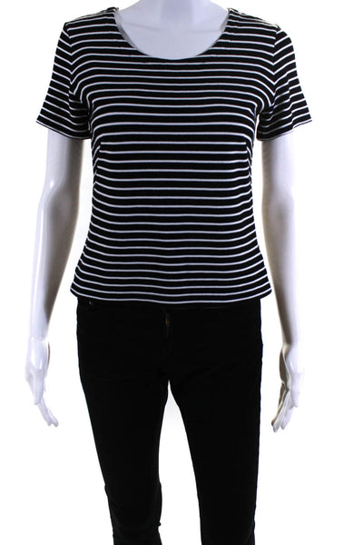 Akris Punto Womens Short Sleeve Striped Top Tee Shirt Black White Size 8