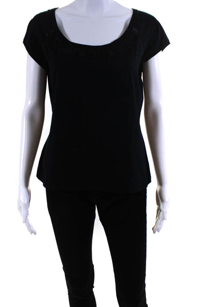 St. John Womens Short Sleeve Chiffon Trim Scoop Neck Top Tee Shirt Black Large