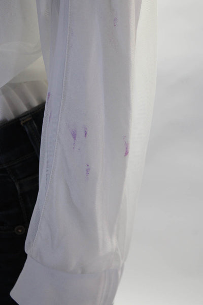 Shan Womens Collared Drawstring Hem Sheer V-Neck Long Sleeve Top White Size 6