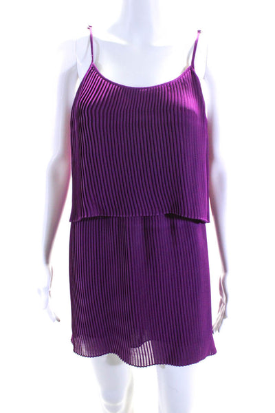 Parker Womens Pleated Textured Layered Sleeveless Mini Dress Purple Size XS