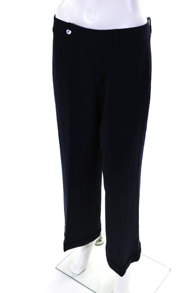 Ralph Lauren Womens Wool Pleated Cuff Hem Button Straight Leg Pants Navy Size 8
