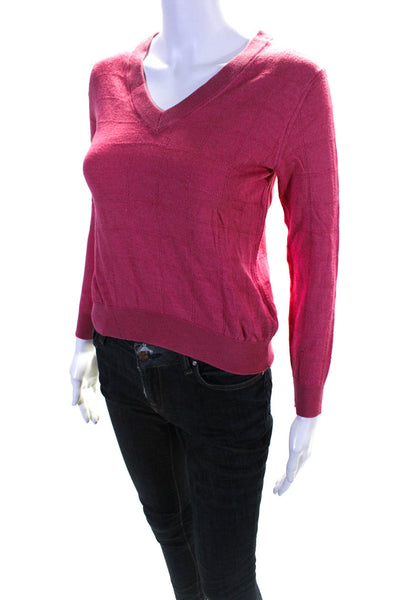 Paul Smith Womens Red Wool Knit V-neck Long Sleeve Pullover Sweater Top Size S