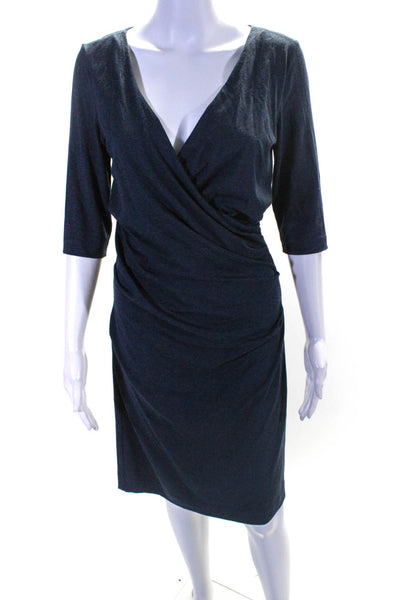 Artelier Nicole Miller Womens Draped 3/4 Sleeve Midi Pullover Dress Blue Size M