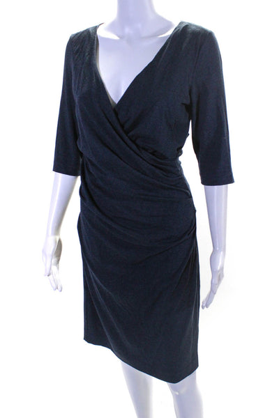 Artelier Nicole Miller Womens Draped 3/4 Sleeve Midi Pullover Dress Blue Size M