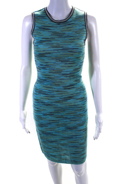 Missoni Women's Sleeveless Knee Length Crewneck Sheath Dress Blue Size 2