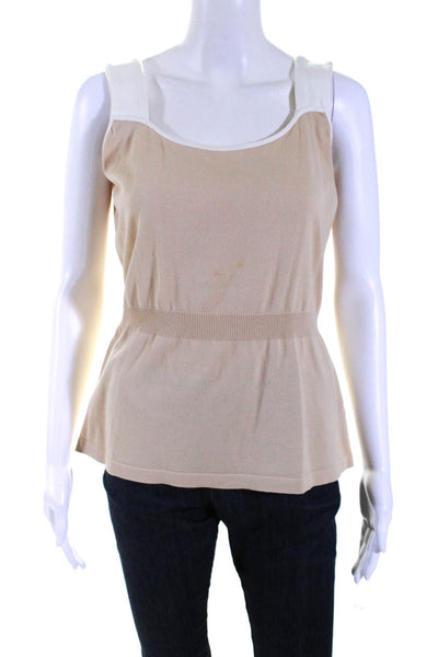 Agnona Womens Cotton Tight-Knit Sleeveless Wide Strap Tank Top Beige Size 52