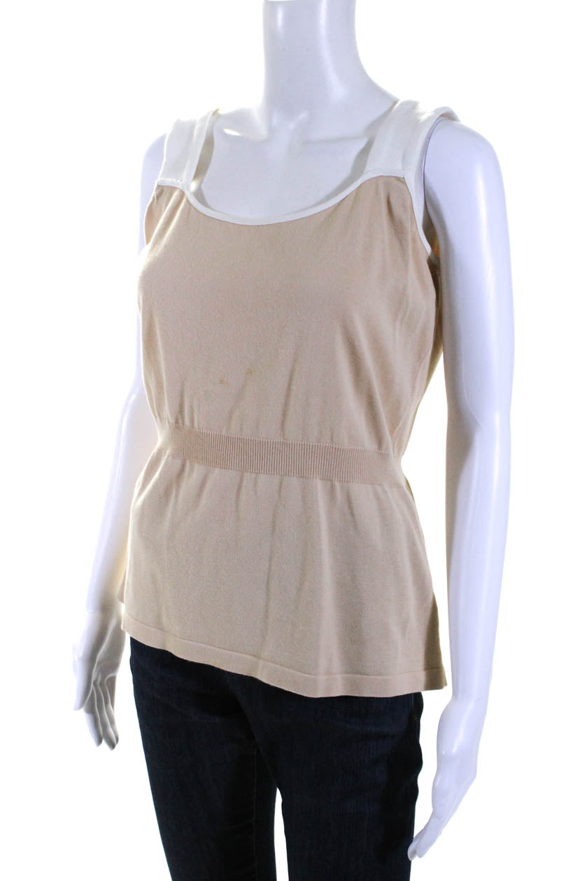 Agnona Womens Cotton Tight-Knit Sleeveless Wide Strap Tank Top Beige S -  Shop Linda's Stuff