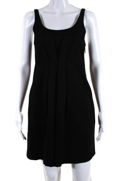 Theory Womens Satin Ponte Pleated Sleeveless Sheath Dress Black Size 2