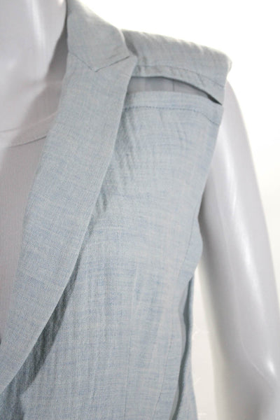 Rebecca Taylor Womens Light Blue Linen One Button Sleeveless Blazer Size 0