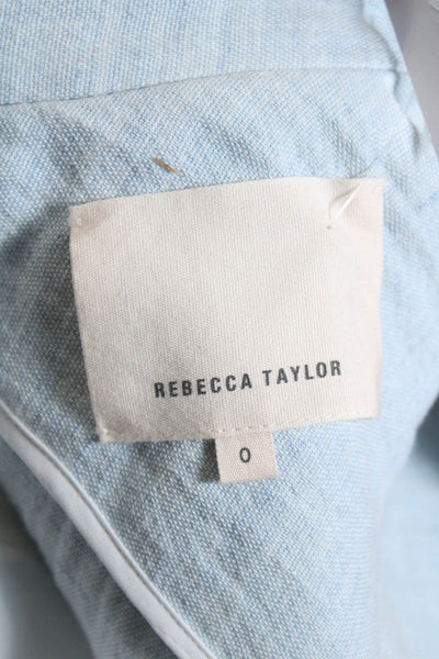 Rebecca Taylor Womens Light Blue Linen One Button Sleeveless Blazer Size 0