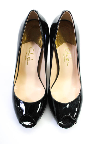 Cole Haan Womens Patent Leather Peep Toe High Heel Stiletto Pumps Black Size 6.5