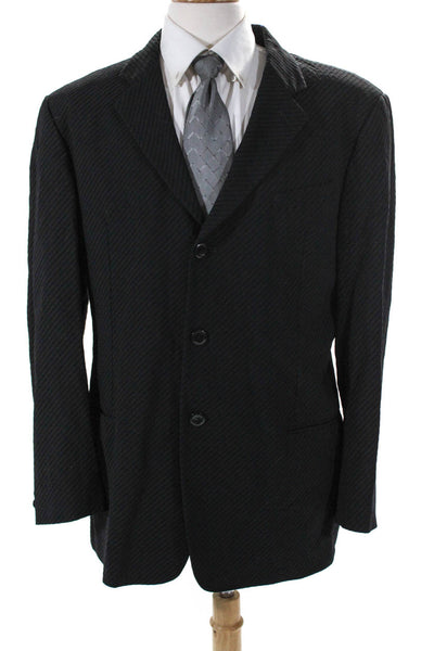 Armani Collezioni Mens Black Wool Printed Three Button Long Sleeve Blazer Size 4