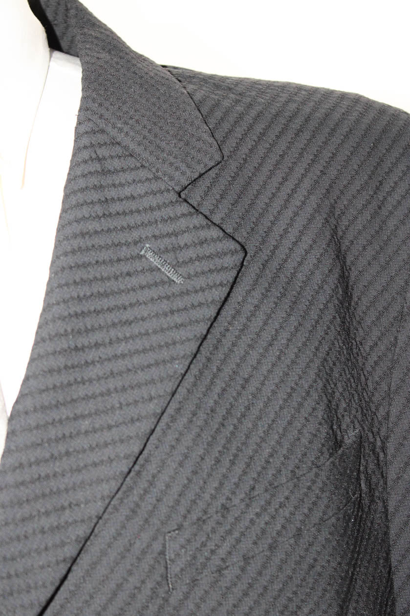 Armani Collezioni Mens Black Wool Printed Three Button Long Sleeve
