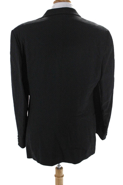 Armani Collezioni Mens Black Wool Printed Three Button Long Sleeve Blazer Size 4