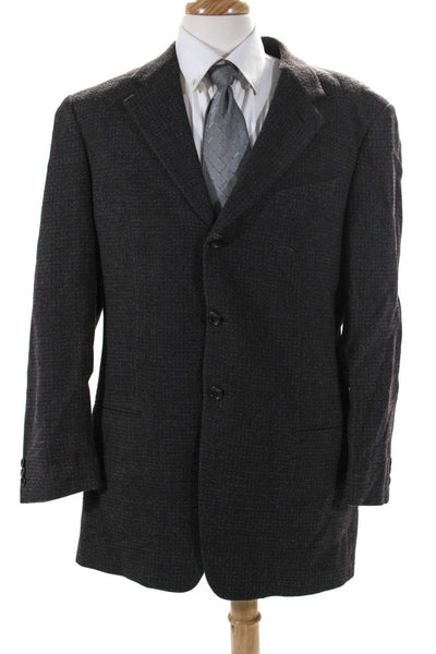 Armani Collezioni Mens Brown Wool Plaid Three Button Long Sleeve Blazer Size 42L