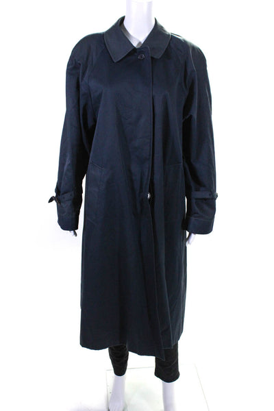 Aquascutum Womens Cotton Collared 3/4 Sleeve Long Trench Coat Navy Blue Size L
