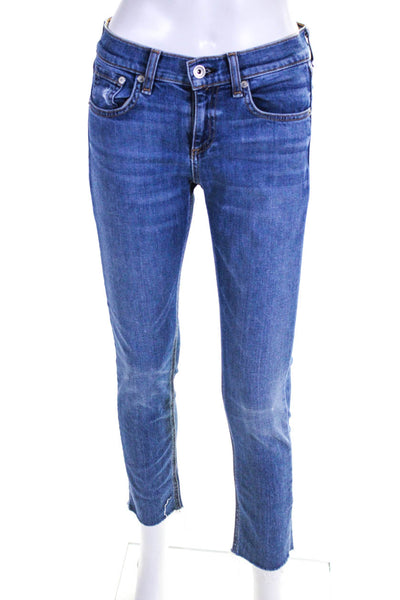 Rag & Bone Jeans Women's Straight Leg Frayed Hem Medium Wash Jeans Blue Size 25