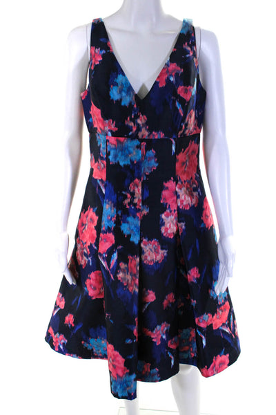 Aidan Mattox Women's Sleeveless Plunge Neckline Pleated Multicolor Dress Size 8