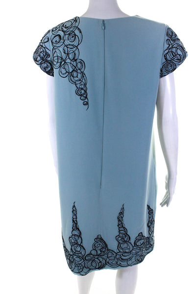 Tony Ward Women's Cap Sleeve Embroidered Shift Dress Blue Size M