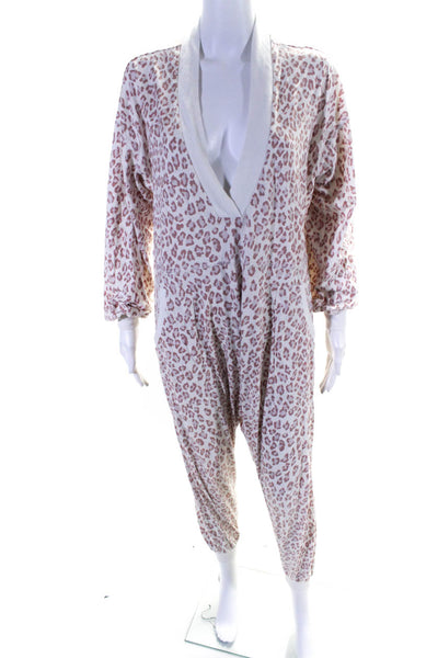 Intimately Free People Womens V-Neck Animal Print One Piece Pajamas Pink Size XS