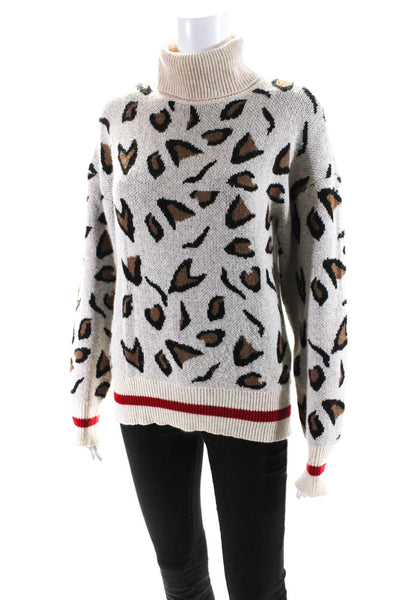 Tularosa Womens Pullover Leopard Printed Turtleneck Sweater Brown White Size XS