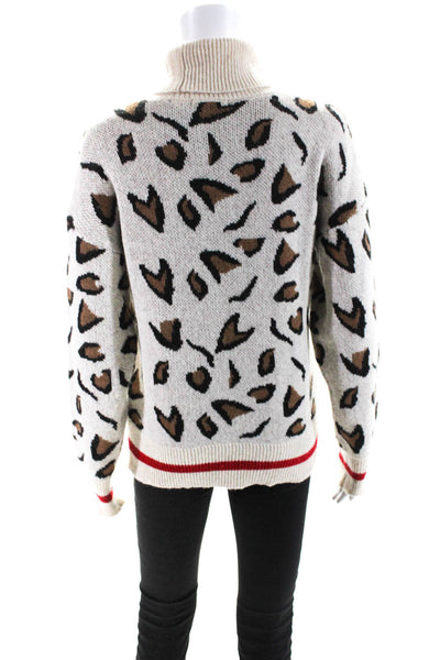Tularosa Womens Pullover Leopard Printed Turtleneck Sweater Brown White Size XS