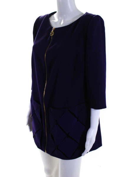 Tony Ward Womens Full Zipper Diamond Pockets Jacket Purple Size Large