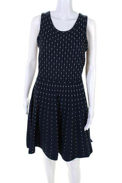 Milly Women's Sleeveless Textured A-Line Dress Navy Blue White Size M