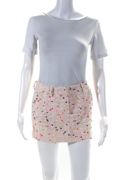 Amanda Uprichard Women's Tweed Zip Closure Pencil Mini Skirt Pink Size XS