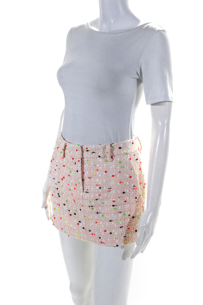 Amanda Uprichard Women's Tweed Zip Closure Pencil Mini Skirt Pink Size XS