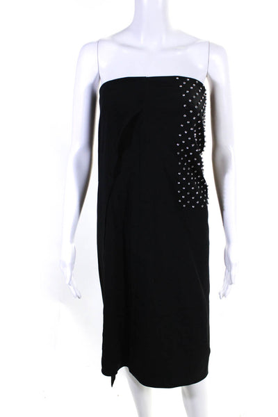 Tibi Womens Back Zip Strapless Crystal Knee Length Silk Dress Black Size 2