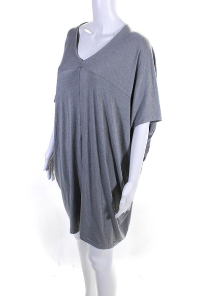 Hatch Womens Short Sleeve V Neck Knit Mini Shirt Dress Gray One Size