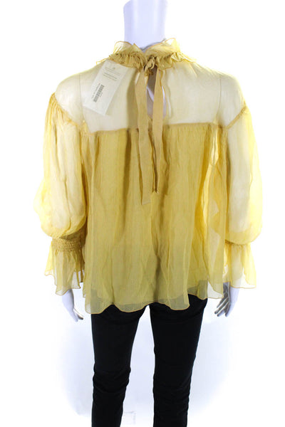 See by Chloe Womens Yellow Silk Ruffle High Neck Long Sleeve Blouse Top Size 38