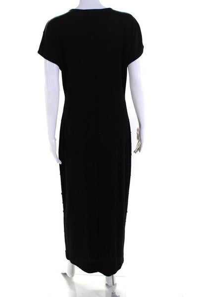 Carole Little Womens Black Beaded Wool Scoop Neck Short Sleeve Shift Dress SizeL
