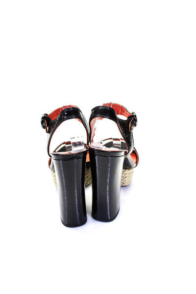 Via Spiga Womens Patent Leather Espadrille Platform Open Toe Heels Black Size 7