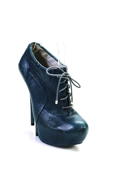 Camilla Skovgaard Women's Leather Lace Up Platform Stilettos Heels Blue Size 7