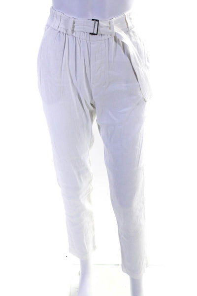 Vince WOmens High Rise Belted Skinny Leg Linen Pants White Size Extra Small