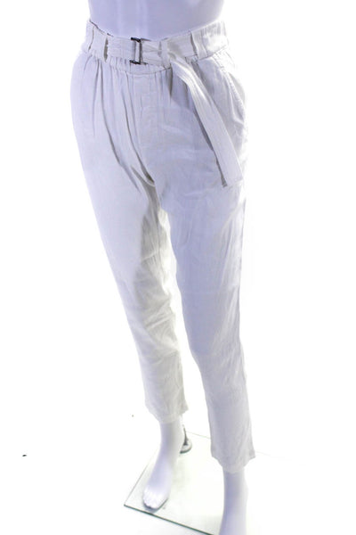 Vince WOmens High Rise Belted Skinny Leg Linen Pants White Size Extra Small