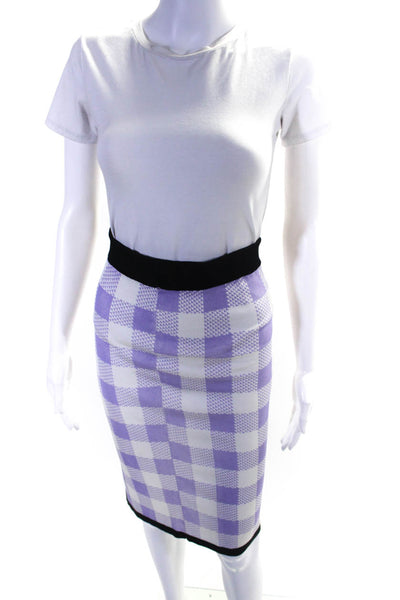 Sister By Sibling Womens Check Contrast Trim Pencil Skirt Purple White Small