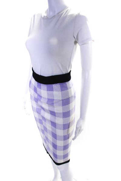 Sister By Sibling Womens Check Contrast Trim Pencil Skirt Purple White Small