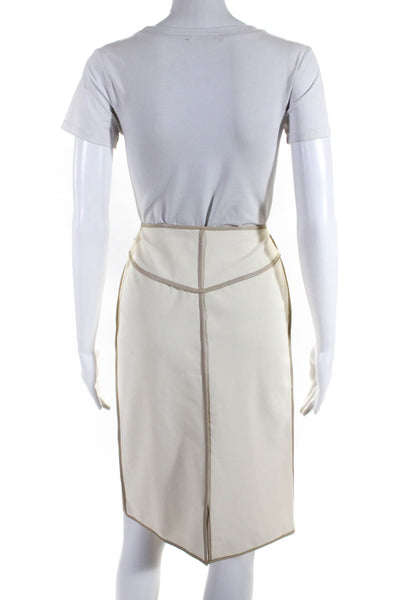 Designer Womens Back Zip Leather Trim Fleece Pencil Skrit White Gray Size 8