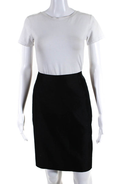 Balenciaga Paris Womens Side Zip Knee Length Pencil Skirt Black Cotton FR 38