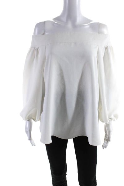 Tibi Women 3/4 Sleeve Square Neck Cold Shoulder Top Blouse White Size 4