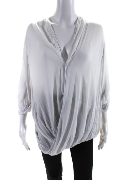 Helmut Lang Womens 3/4 Sleeve V Neck High Low Shirt White Size Small