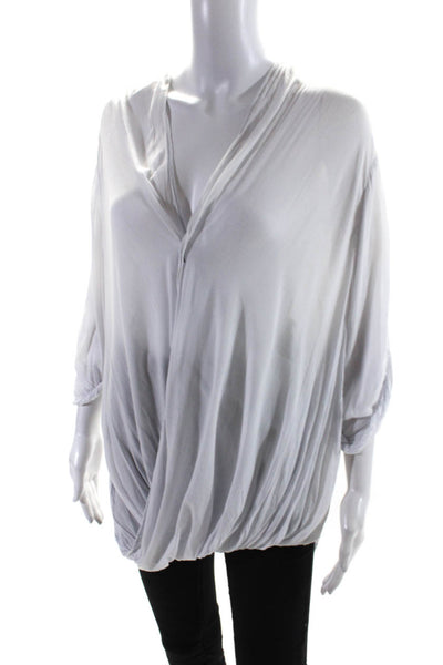 Helmut Lang Womens 3/4 Sleeve V Neck High Low Shirt White Size Small