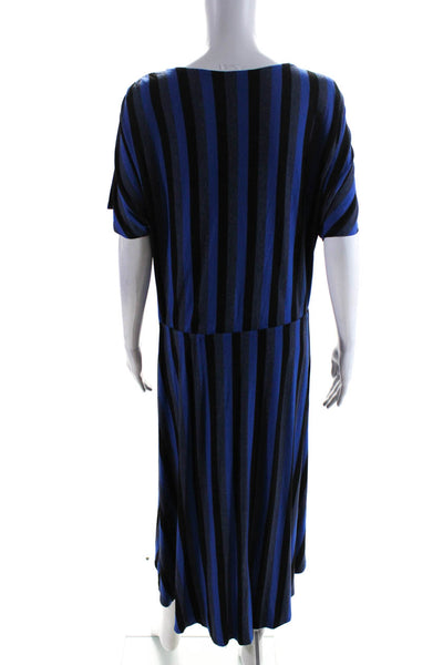 Ella Moss Womens Short Sleeve V Neck Striped Shift Dress Blue Gray Size Small