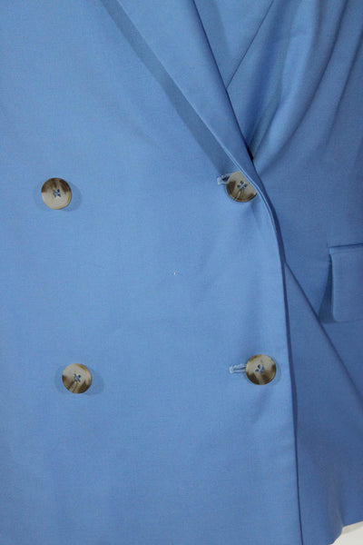 Loulou Studio Men's Long Sleeve Collared Four Button Mid Length Blazer Blue L