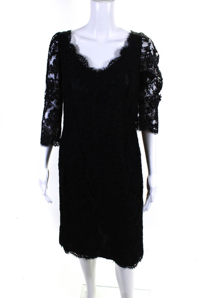 Lourdes Chavez Women's Lace V-Neck 3/4 Sleeve Dress Black Size M