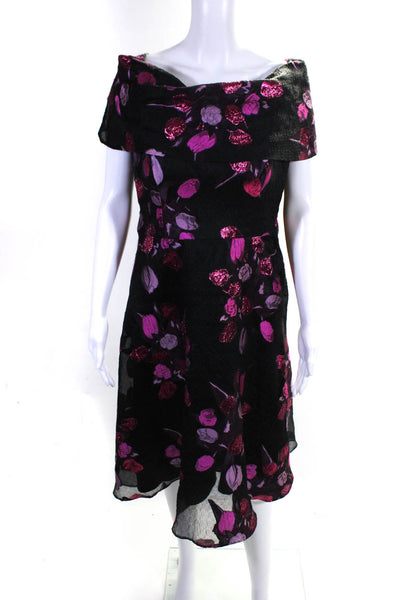 Lela Rose Women's Floral Print Padded Strapless Dress Black Pink Size 10