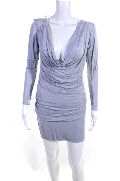 Black Halo Womens Long Sleeved Cowl Neck Ruched Bodycon Short Dress Gray Size S